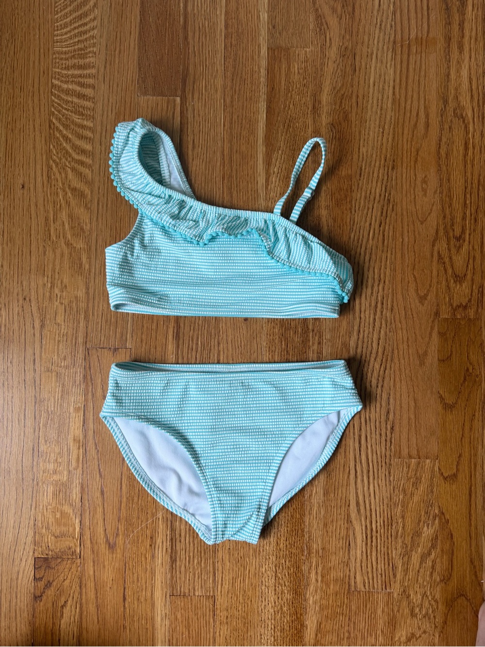 Kids Cat & Jack One-Shoulder Ruffle Bikini Set - Aqua Blue Stripe, Large (10/12)
